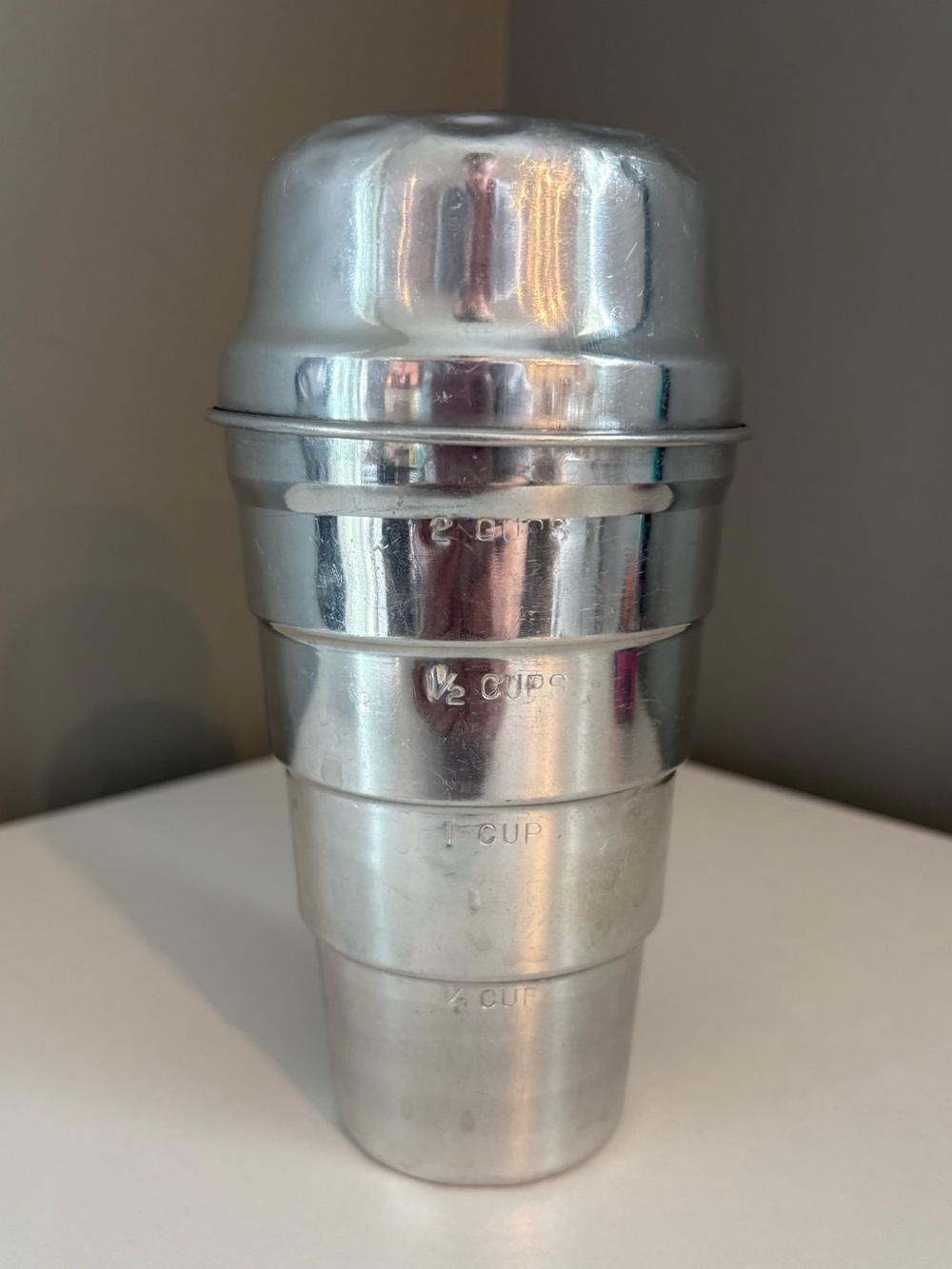 Vintage Aluminum Stacked Tiered Measuring 2 Cup Cocktail Mixer Shaker with Top
